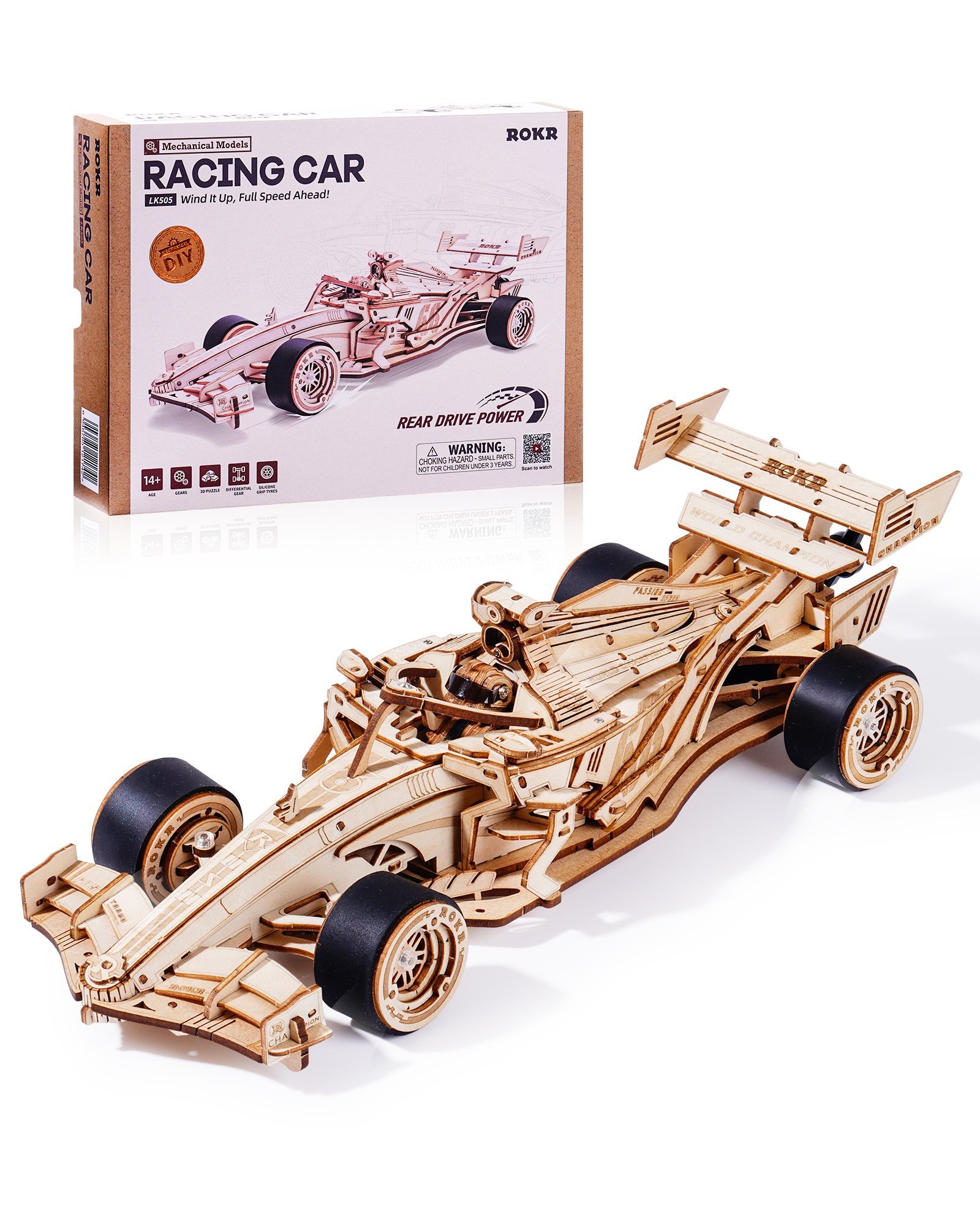 ROKR LK505 – 3D Holzpuzzle Rennwagen mit Mechanischem Motor