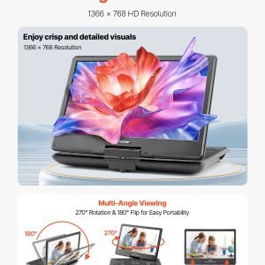 Tragbarer DVD‑Player 14" mit drehbarem HD‑Bildschirm – 6 h Akku, USB/SD/TV‑Sync