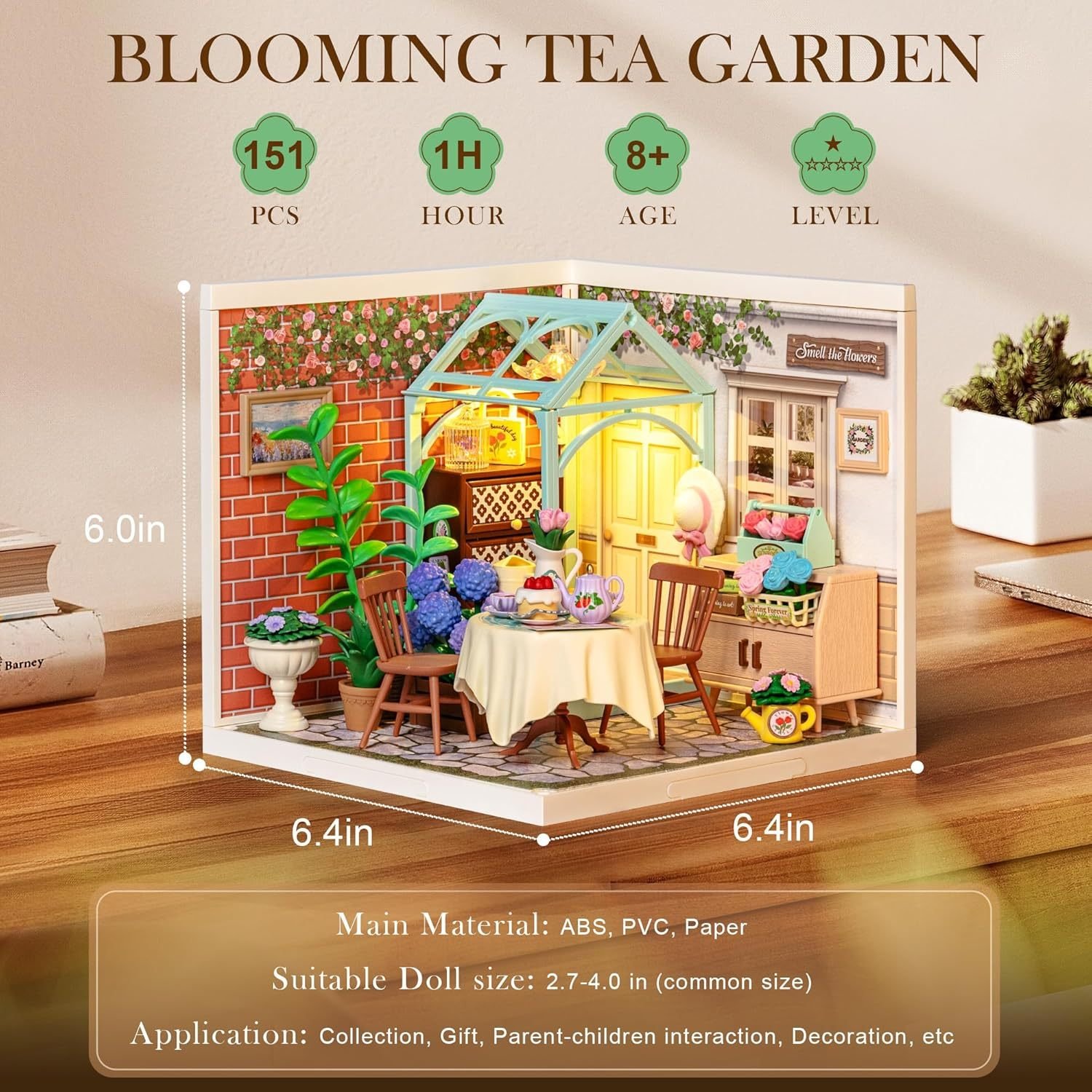 ROBOTIME DIY Miniature House Kit – Blooming Tea Garden