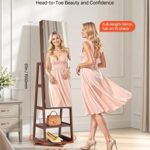 360° Drehbarer Schmuckschrank 155 cm – Ganzkörperspiegel mit Schloss & großem Stauraum