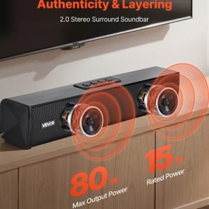 Soundbar 2.0‑Kanal 450 mm – Kompakter TV‑Lautsprecher mit Bluetooth, AUX & Fernbedienung